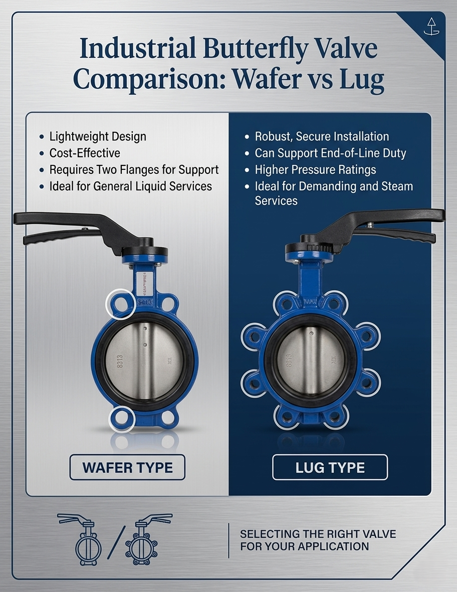 Válvula mariposa wafer vs. lug: diferencias clave y cómo elegir la correcta