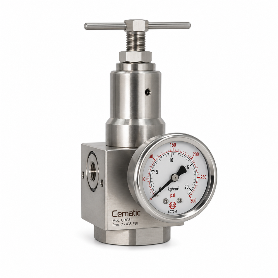 Regulador de Aire Acero Inoxidable 304 | Con Manómetro | Grado Alimenticio | 1/4" y 1/2"