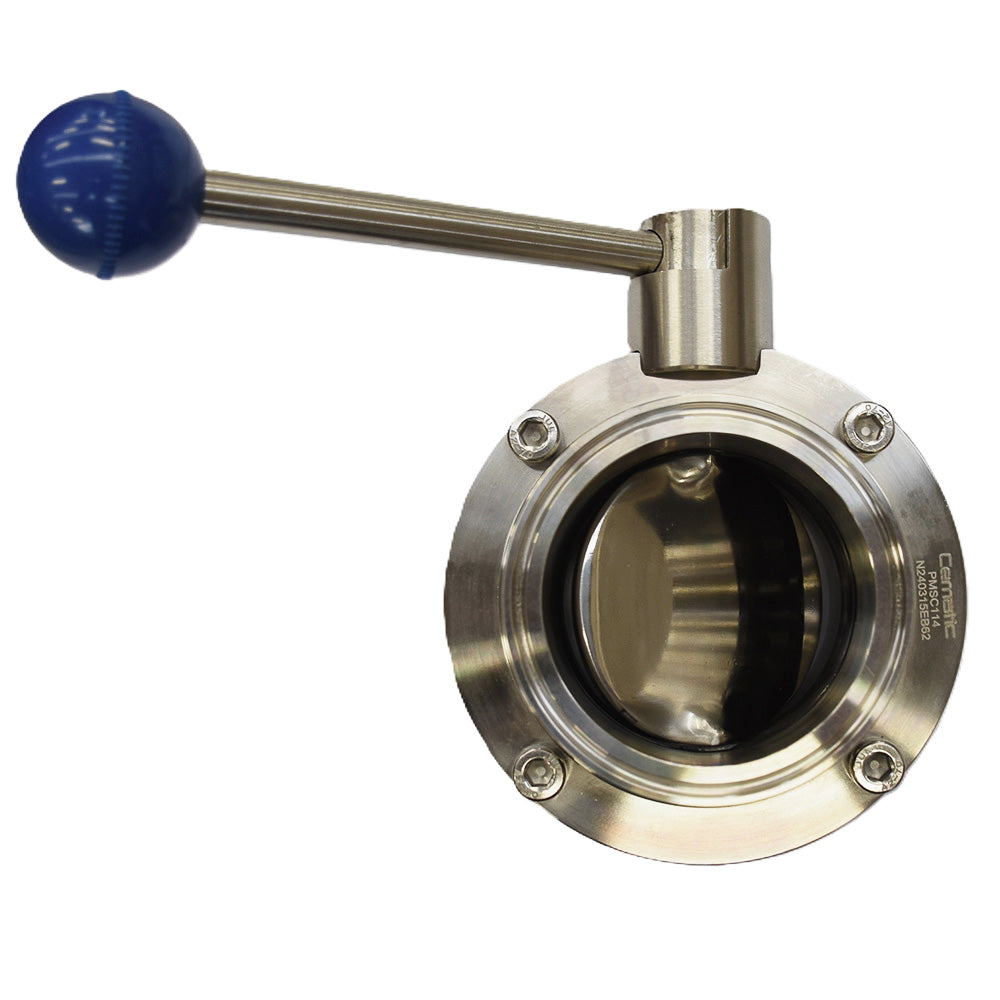 Válvula higiénica mariposa clamp EPDM 316L con manija acero inoxidable Cematic