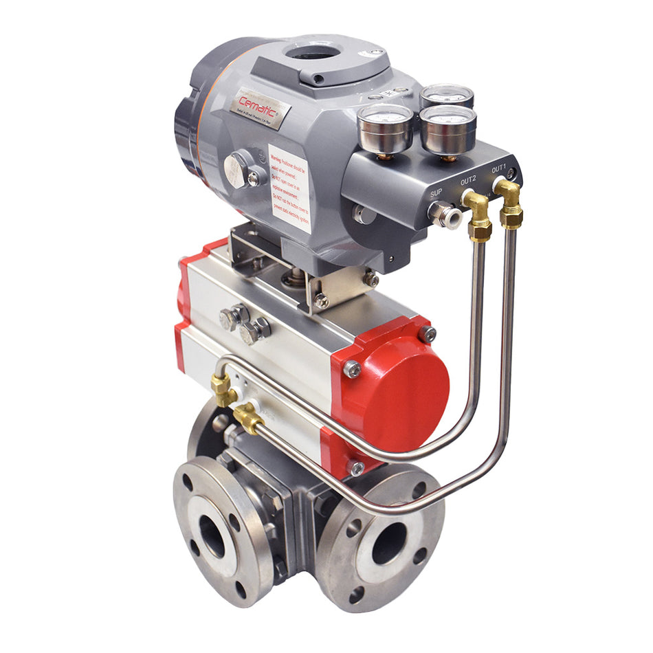 ANSI 150 Flanged 3-Way Ball Valve with Pneumatic Actuator
