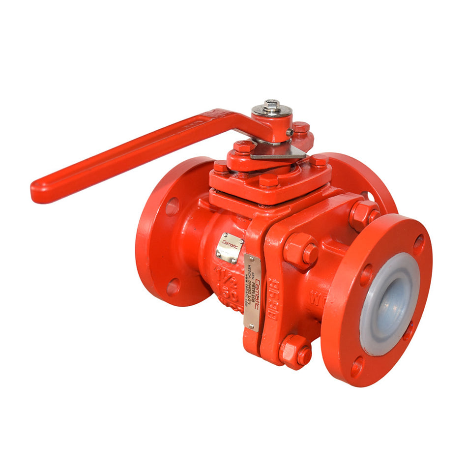 Válvula de Bola 3 Vías Anticorrosiva Internos recubiertos con PFA Bridas ANSI 150