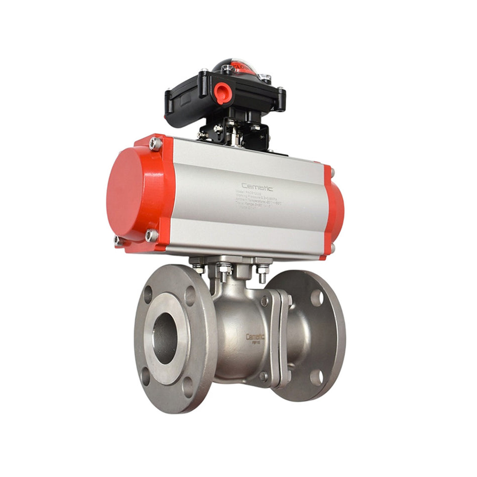 Válvula de Bola Bridada ANSI 150 con Actuador Neumático | SS316 | PTFE | 290 psi | 180°C