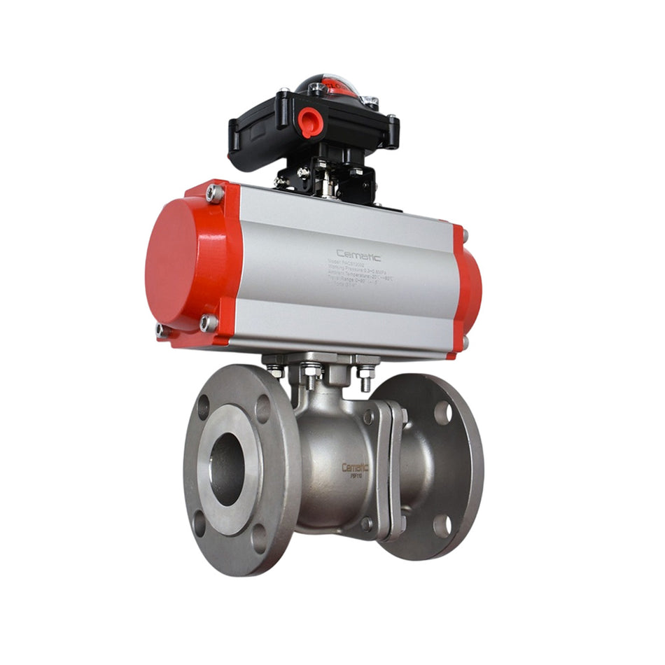 Válvula de Bola Bridada ANSI 150 con Actuador Neumático | SS316 | PTFE | 290 psi | 180°C