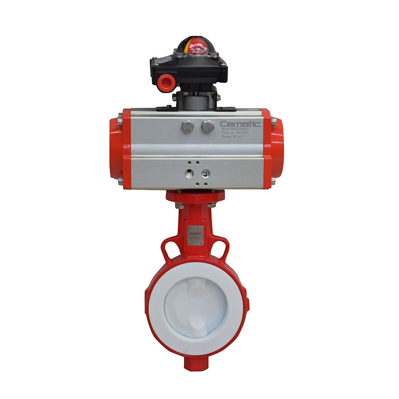 Válvula mariposa wafer disco teflón PTFE con actuador neumático ANSI 150 – Cematic